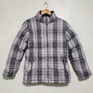 Eddie Bauer Weatheredge Gray Plaid Down Puffer Coat